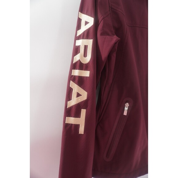 ARIAT Tek Softshell Fleece Lined Jacket Full Zip Wind Water Resistant Burgundy M - Picture 6 of 14